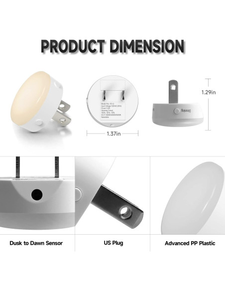 4 Pack Luz Nocturna LED Enchufable Alastech YNL-101WH3, Brillo Ajustable