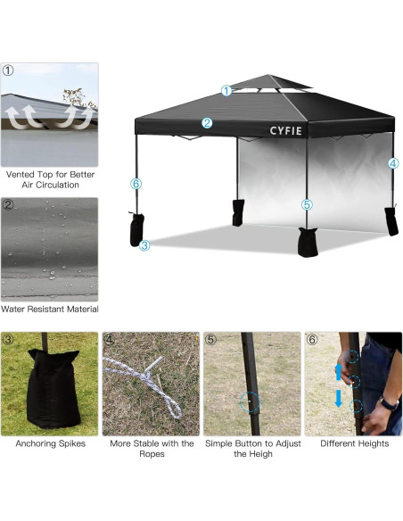 Carpa Plegable 10x10 Cyfie Impermeable con Pared Lateral