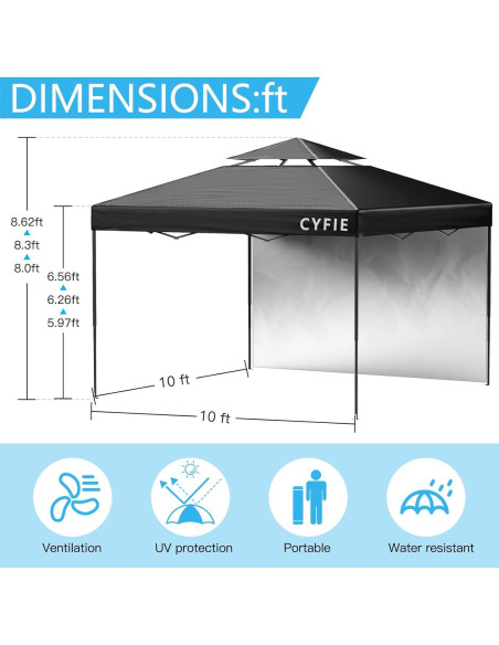 Carpa Plegable 10x10 Cyfie Impermeable con Pared Lateral