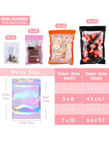 150 Bolsas Mylar Holográficas 10x15 cm Reutilizables Lucpur
