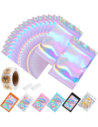 150 Bolsas Mylar Holográficas 10x15 cm Reutilizables Lucpur