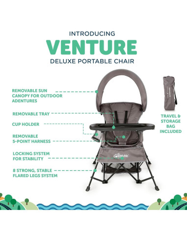 Silla Portátil Baby Delight Venture Gris con Capota Solar