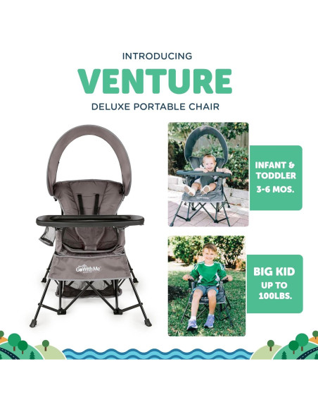 Silla Portátil Baby Delight Venture Gris con Capota Solar
