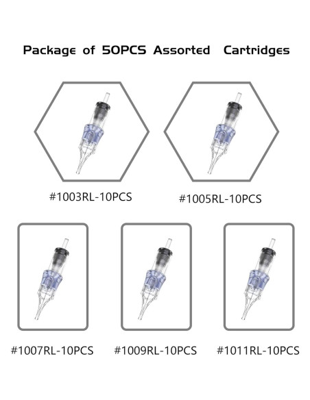 Agujas de Cartucho de Tatuaje BRONC 50pcs Mixtas 0.30mm