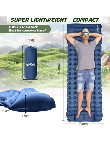 Colchón Inflable WeRock 200x68.6cm con Almohada y Bomba