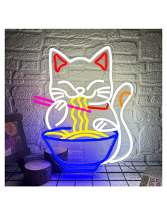 Cartel de Neón LED Gato de la Suerte Ramen Abooly 39.9x32.3cm