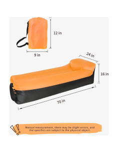 Sofá Inflable Jovrain Air Lounger Naranja y Negro 177.8x61cm 2