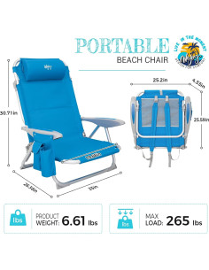 Silla de Playa Plegable WEJOY BCL Azul 4 Posiciones 120kg 2