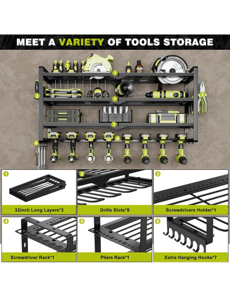 Organizador de Herramientas Montaje en Pared NattyDot Negro