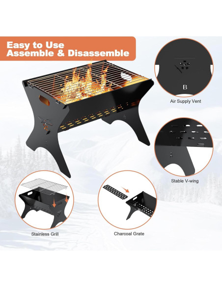 Parrilla de Camping Bearfire FR18 Plegable Carbón 40x31x28cm