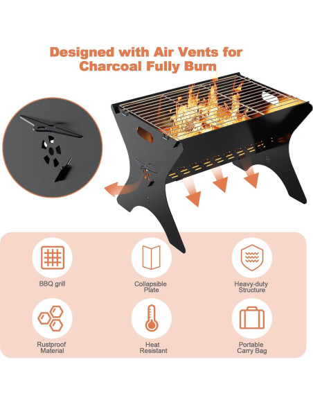 Parrilla de Camping Bearfire FR18 Plegable Carbón 40x31x28cm