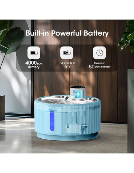 Fuente de Agua Inalámbrica para Gatos JEERAMIA 2.8L Azul