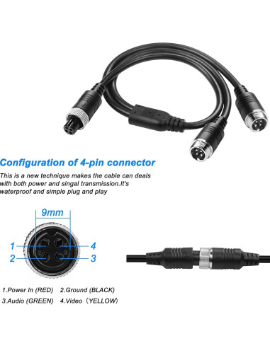 Cable de Video M12 4 Pines MEIRIYFA 40CM Divisor Y para Coche