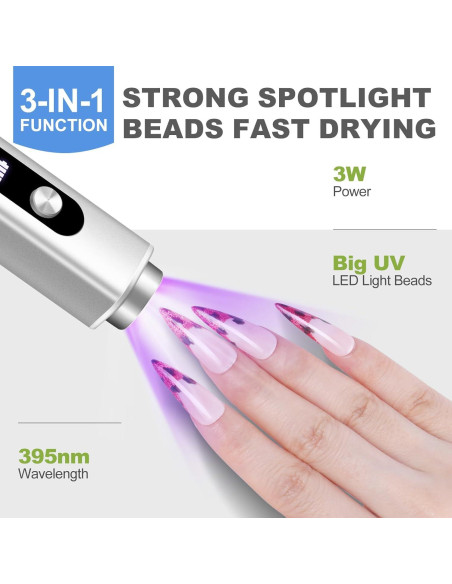 Lámpara de Uñas UV Portátil INFILILA Mini 3-en-1 Plata