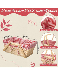 Cesta de Picnic LOYIM 32 cm con Asas Plegables y Forro Removible 2