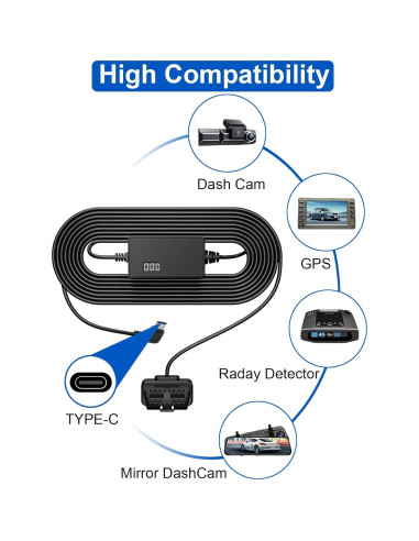 Kit de cable OBD para cámara de salpicadero YKT H39-SX, 12-30V a 5V/3A