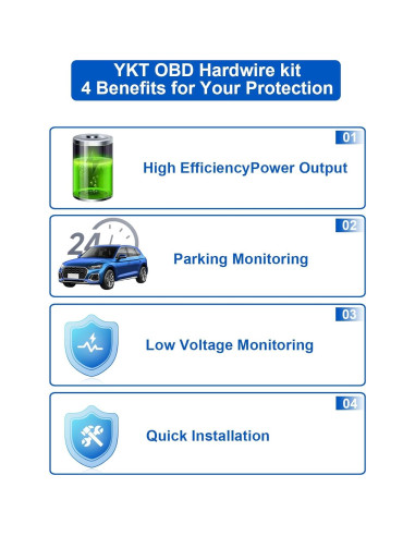Kit de cable OBD para cámara de salpicadero YKT H39-SX, 12-30V a 5V/3A