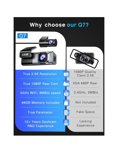 Cámara de Tablero Navycrest Q7 5G WiFi 4K Delantera y Trasera