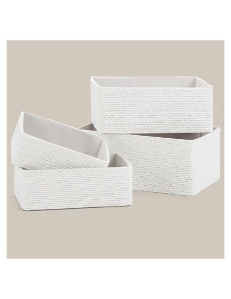 Cesta de Almacenamiento de Mimbre PROLAND - Juego de 4 Cestas Tejidas