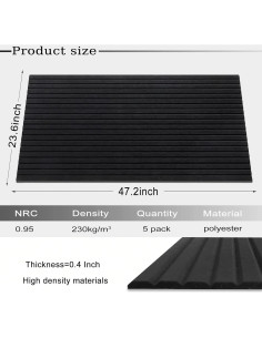 Paquete de 5 Paneles Acústicos de Fieltro 120x60 cm Negro 2