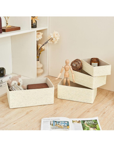 Cesta de Almacenamiento de Mimbre PROLAND - Juego de 4 Cestas Tejidas