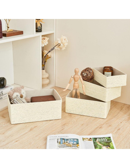 Cesta de Almacenamiento de Mimbre PROLAND - Juego de 4 Cestas Tejidas