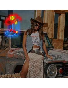 Cartel de Neón LED ASONGLIFE Botas y Sombrero Vaquero 25.4x33.4cm 2