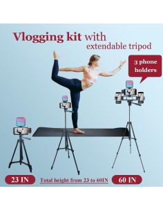 Kit de Vlogging Litchitech con Trípode 152.4 cm, Luz RGB y Micrófono 2