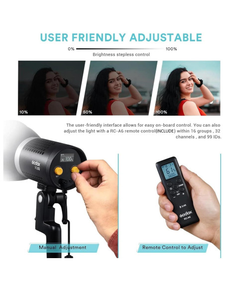 Godox ML60 Luz LED de Video Portátil 60W 69000Lux 5600K Godox ML60 Luz LED de Video Portátil 60W 69000Lux 5600K