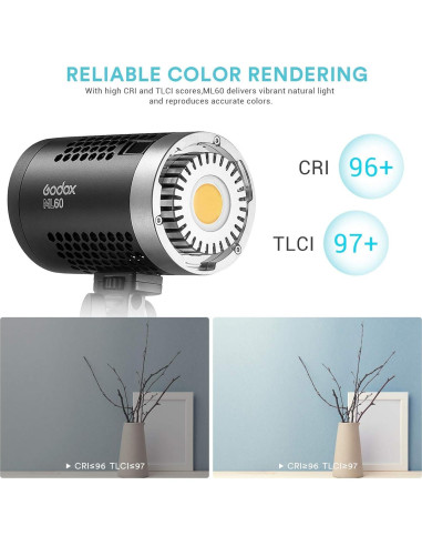 Godox ML60 Luz LED de Video Portátil 60W 69000Lux 5600K