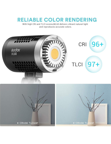 Godox ML60 Luz LED de Video Portátil 60W 69000Lux 5600K Godox ML60 Luz LED de Video Portátil 60W 69000Lux 5600K