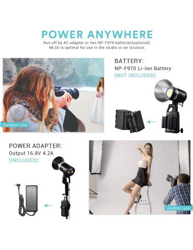 Godox ML60 Luz LED de Video Portátil 60W 69000Lux 5600K