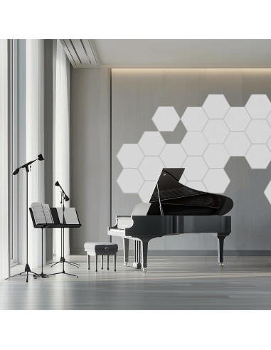 Paquete de 12 Paneles Acústicos Hexagonales 35.56cm - Aislantes de Sonido