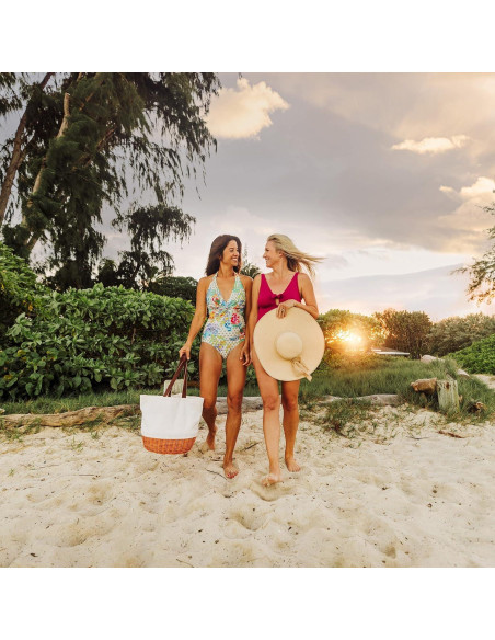 Cesta de Playa y Picnic Lona Beige PICNIC TIME 36x29x34cm