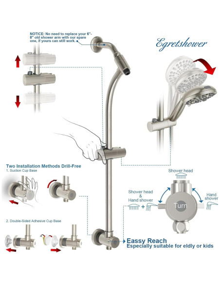 Cabezal de Ducha de Mano Egretshower 82 Modos Alta Presión 65.41 cm