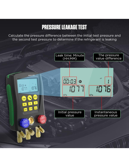 Manómetros Digitales HVAC CMTOOL con 3 Mangueras y 89 Refrigerantes