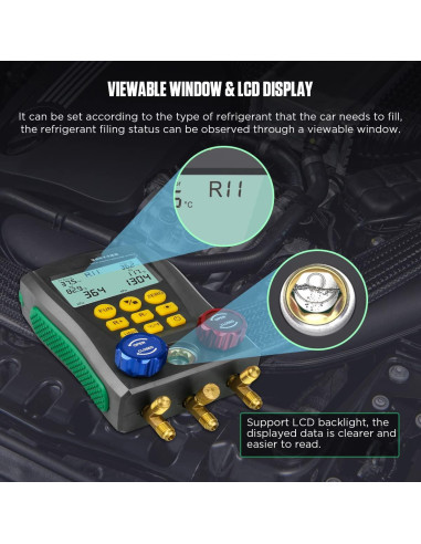 Manómetros Digitales HVAC CMTOOL con 3 Mangueras y 89 Refrigerantes