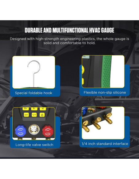 Manómetros Digitales HVAC CMTOOL con 3 Mangueras y 89 Refrigerantes