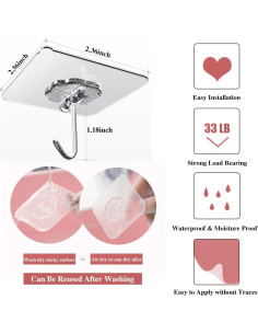 Ganchos Adhesivos DDMY 10 Piezas 6kg Transparente Reutilizables 2
