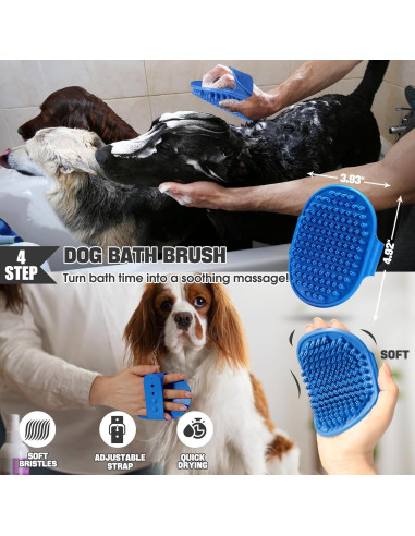 Kit de Aseo para Perros Bonteck 4PCS - Cepillo Slicker Azul