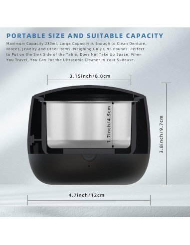 Limpiador Ultrasónico ARGOMAX 24W 200ml para Dentaduras y Joyería