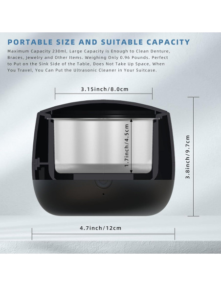 Limpiador Ultrasónico ARGOMAX 24W 200ml para Dentaduras y Joyería