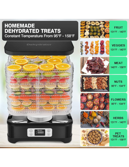 Deshidratadora de Alimentos COOCHEER 400W 8 Bandejas Negra