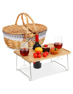 Cesta de Picnic Plegable FoldTier con Mesa de Vino para 2