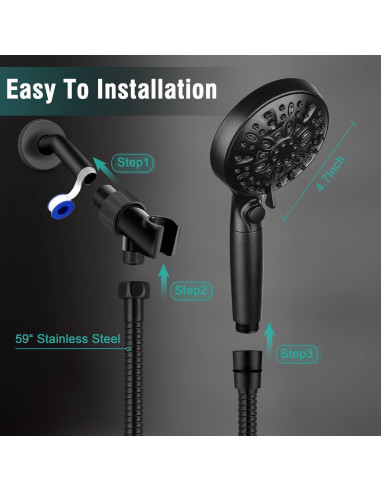 Cabezal de Ducha Filtrado INAVAMZ 10 Modos Alta Presión 150 cm