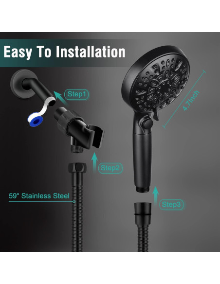 Cabezal de Ducha Filtrado INAVAMZ 10 Modos Alta Presión 150 cm