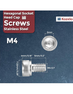40 Tornillos Hexagonales M4-0.7 x 5mm Acero Inoxidable Kozelo 2