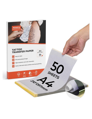Papel de Transferencia de Tatuaje MUNBYN A4 50 Hojas 4 Capas