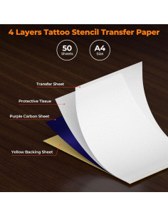 Papel de Transferencia de Tatuaje MUNBYN A4 50 Hojas 4 Capas 2