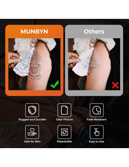 Papel de Transferencia de Tatuaje MUNBYN A4 50 Hojas 4 Capas